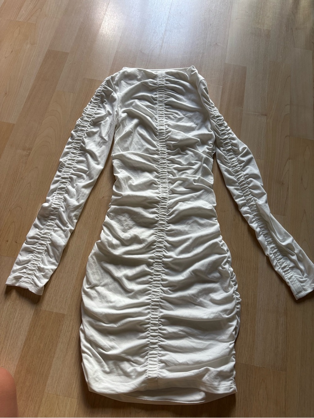 H&M Cream Long Sleeve Ruched Bodycon Mini Dress XS